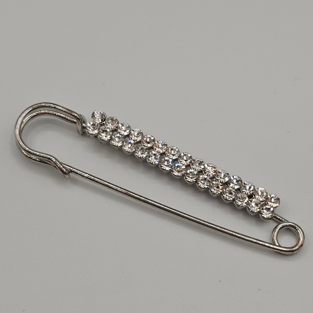 Vintage Rhinestone 3" Safety Pin Brooch Scarf Shawl Sweater Clip Sparkle Glam - Picture 8 of 14
